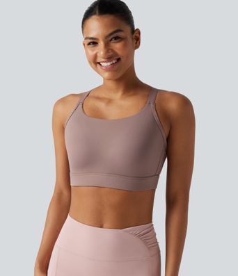Medium Support U-Neck Backless Adjustable Buckle Molded Spacer Training Sports Bra