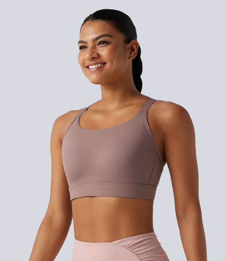 Medium Support U-Neck Backless Adjustable Buckle Molded Spacer Training Sports Bra