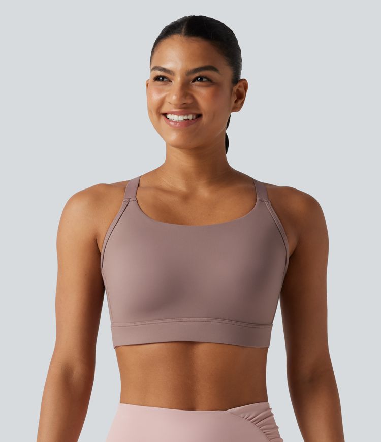 Medium Support U-Neck Backless Adjustable Buckle Molded Spacer Training Sports Bra