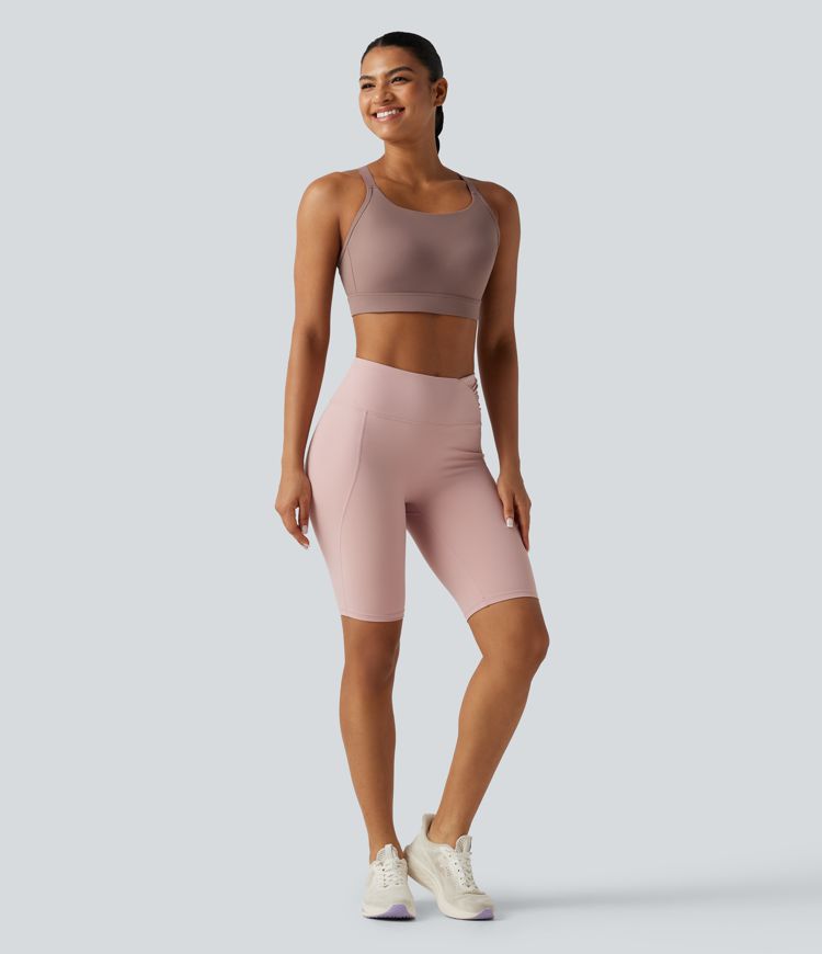 Medium Support U-Neck Backless Adjustable Buckle Molded Spacer Training Sports Bra