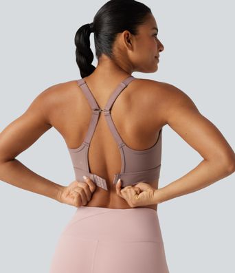 Medium Support U-Neck Backless Adjustable Buckle Molded Spacer Training Sports Bra