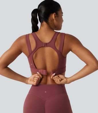 Lauf-Sport-BH mit starker Unterstützung, V-Ausschnitt, rückenfreiem Design, verstellbarer Schnalle und nicht herausnehmbarer Polsterung