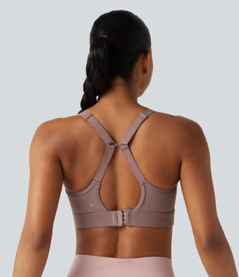 Medium Support U-Neck Backless Adjustable Buckle Molded Spacer Training Sports Bra