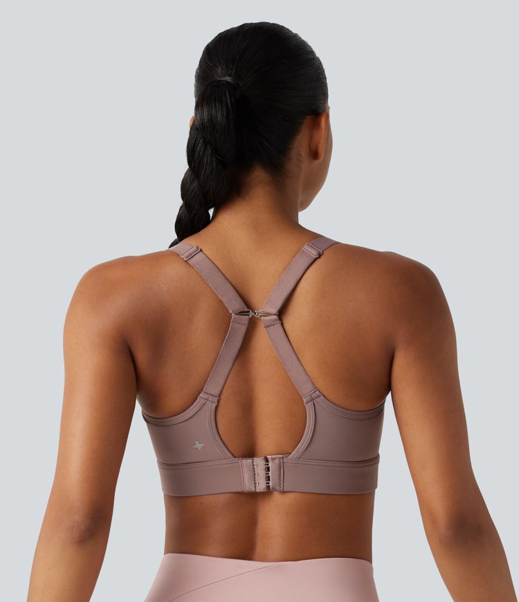 Medium Support U-Neck Backless Adjustable Buckle Molded Spacer Training Sports Bra