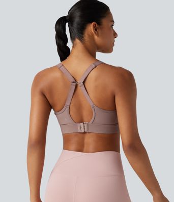 Medium Support U-Neck Backless Adjustable Buckle Molded Spacer Training Sports Bra