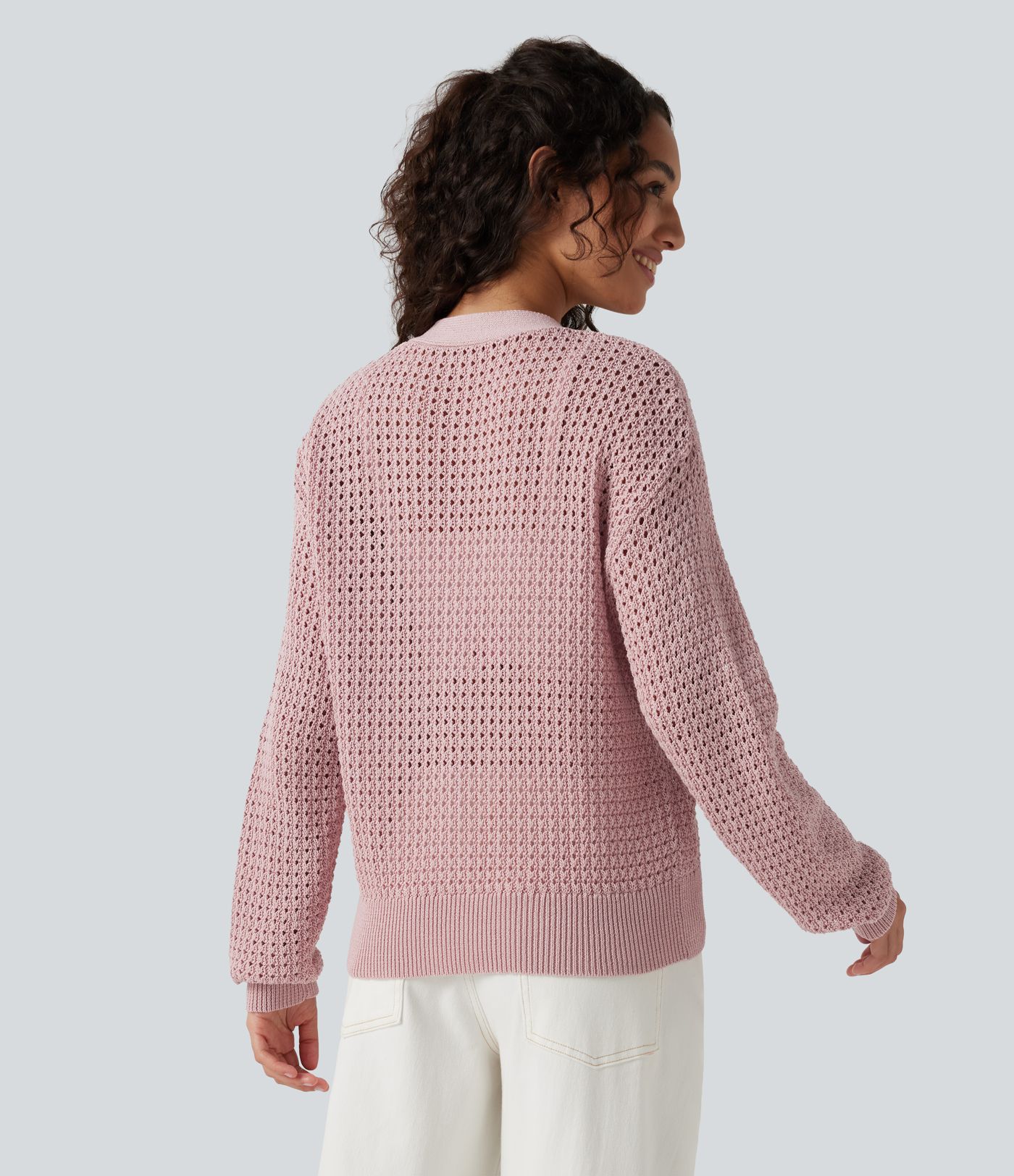 Cardigan décontracté en maille tricotée col V manches longues Cardigan décontracté en maille tricotée col V manches longues