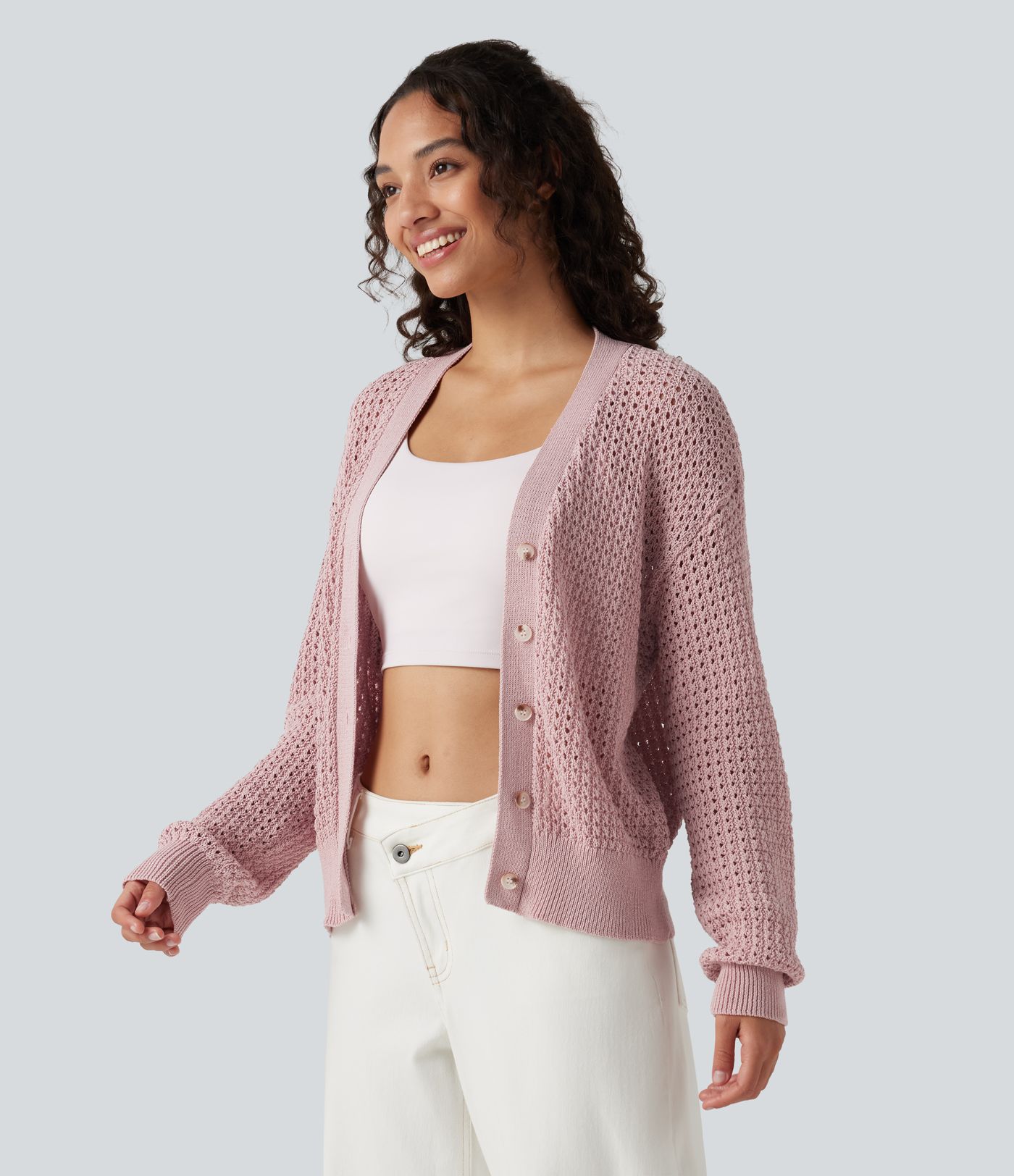 Cardigan décontracté en maille tricotée col V manches longues Cardigan décontracté en maille tricotée col V manches longues