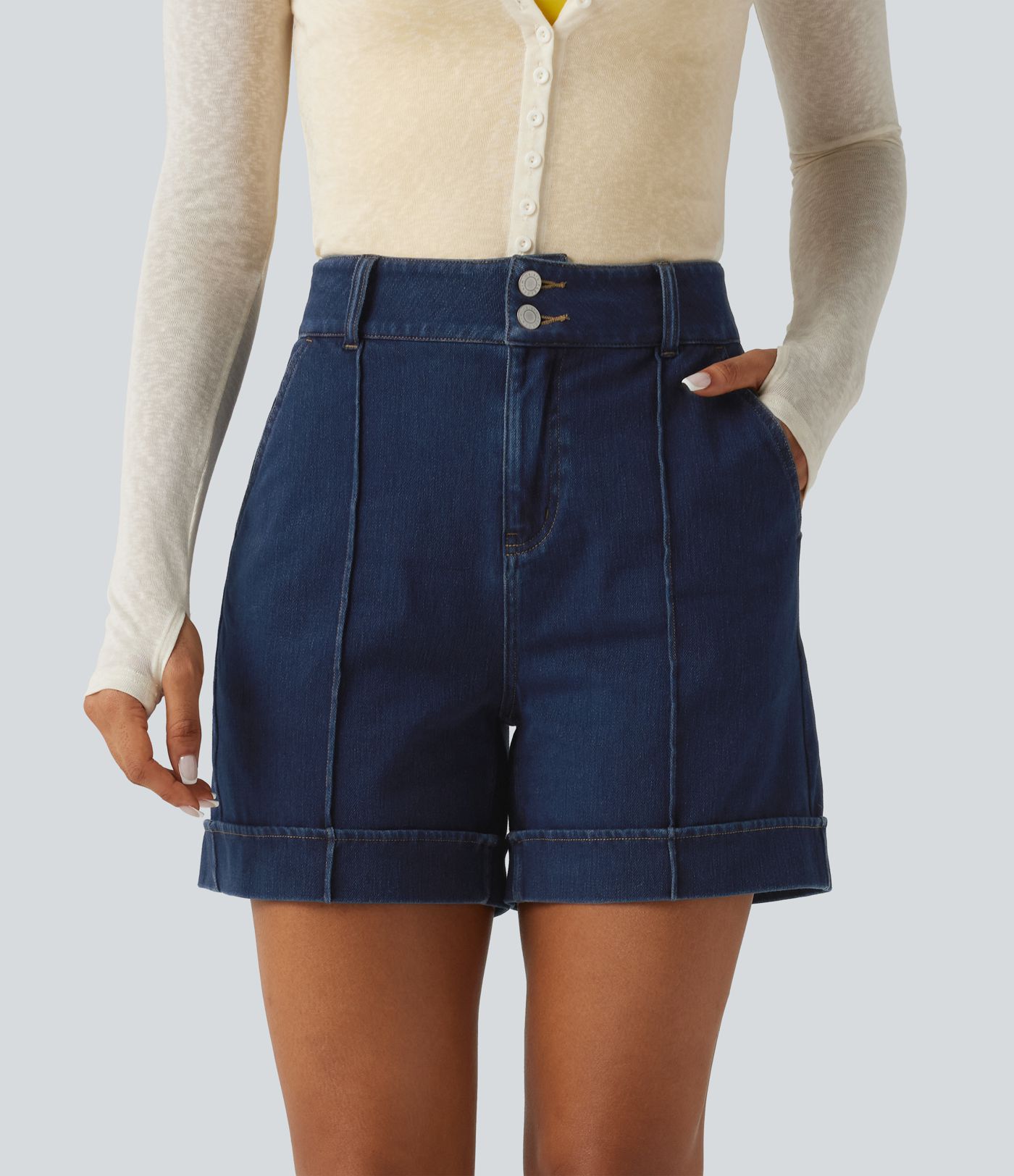 Halara Flex™ High Waisted Denim Casual Shorts 5'' with Pockets Halara Flex™ High Waisted Denim Casual Shorts 5'' with Pockets