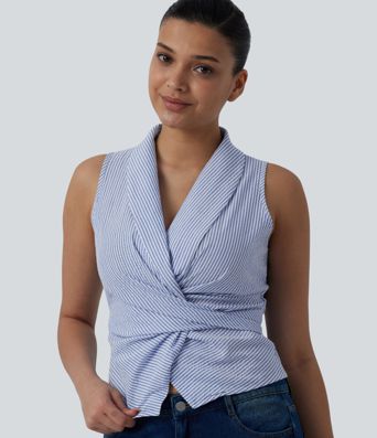 V Neck Tie Back Sleeveless Stripe Casual Shirt V Neck Tie Back Sleeveless Stripe Casual Shirt