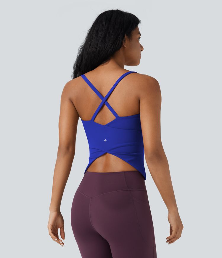 Scoop Neck Crisscross Back Crossover Hem Yoga Cami Top