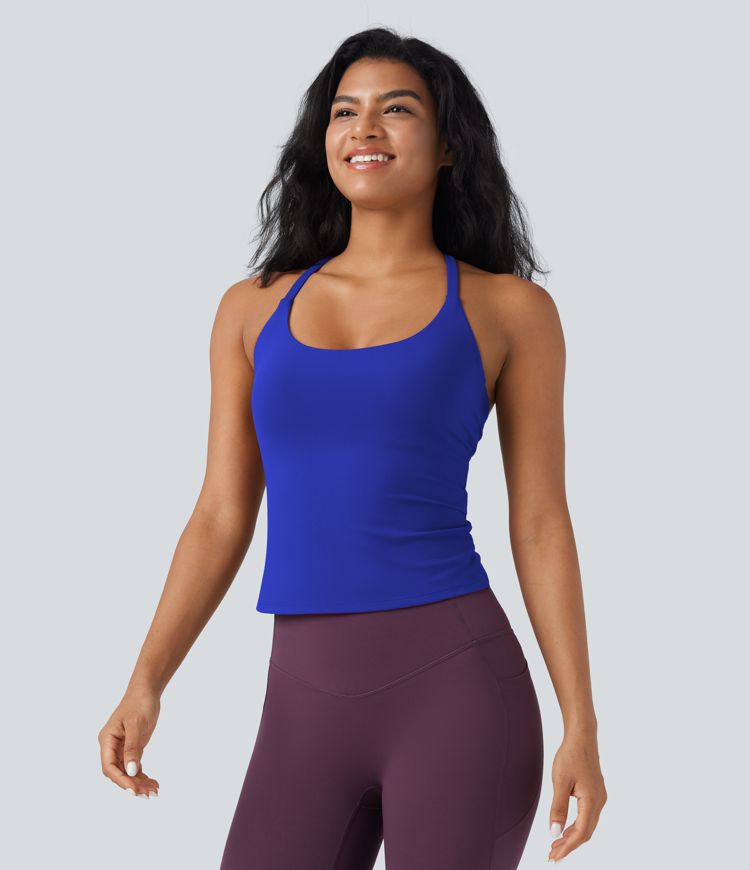 Scoop Neck Crisscross Back Crossover Hem Yoga Cami Top