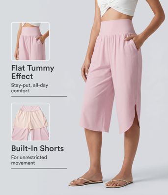 Breezeful™ pantalones capri de talle alto con control abdominal, dobladillo curvo, secado rápido y bolsillos