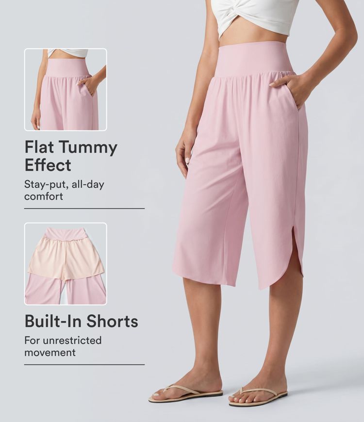 Breezeful™ pantalones capri de talle alto con control abdominal, dobladillo curvo, secado rápido y bolsillos