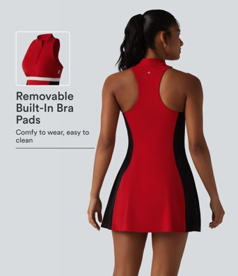Halara UltraSculpt™ minivestido deportivo para golf con cuello alto corto (mock neck), sujetador integrado, espalda racerback y bloques de color