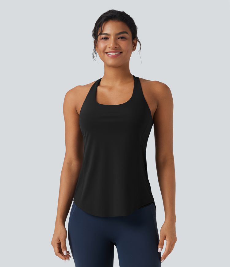 Halara UltraSculpt™ Round Neck Crisscross Back Running Tank Tops DD-F Cups