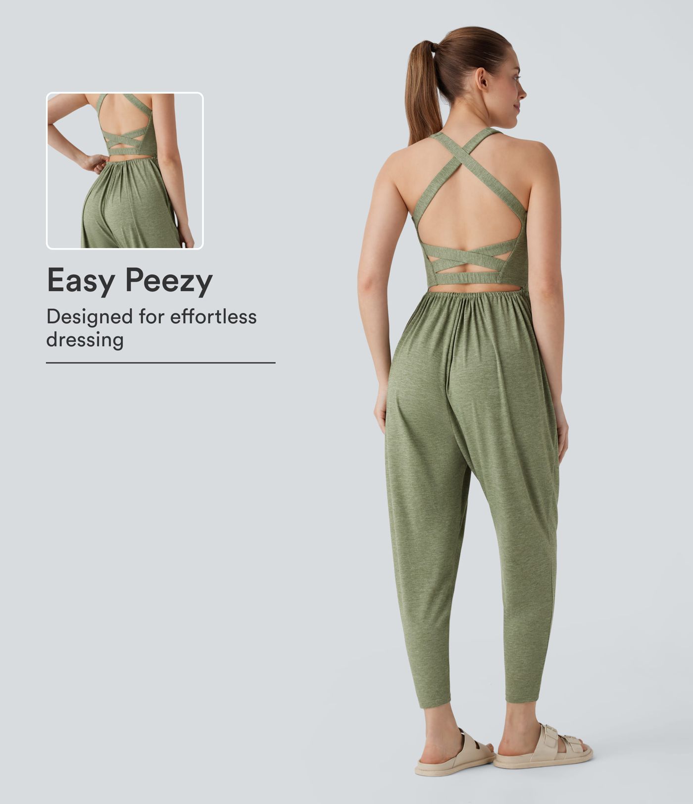 Women's U Neck Pocket Harem Casual Jumpsuit-Easy Peezy - Halara