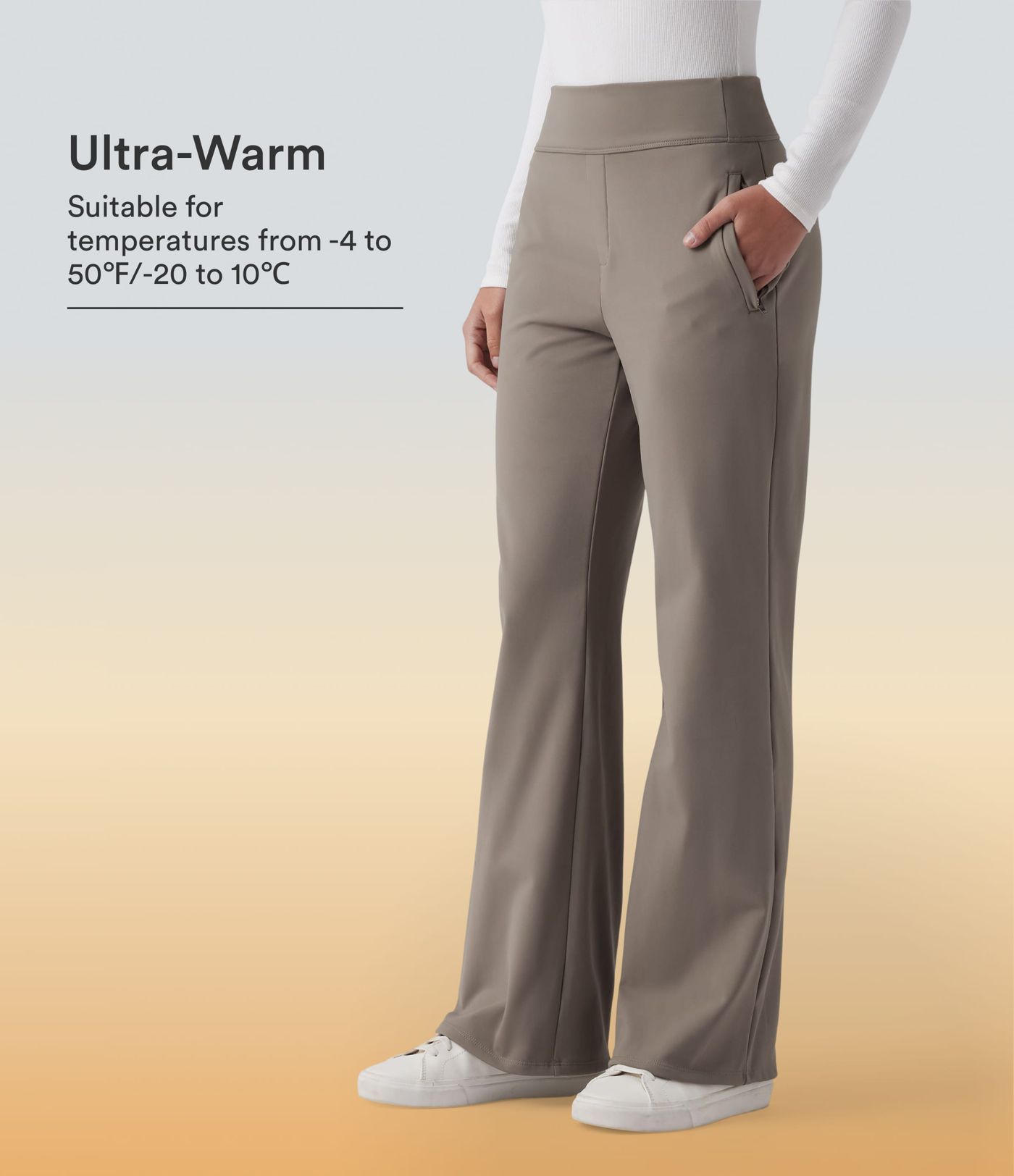 Mid Rise Fleece Work Flare Pants with Zip Pockets Mid Rise Fleece Work Flare Pants with Zip Pockets