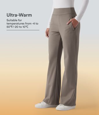 Mid Rise Fleece Work Flare Pants with Zip Pockets Mid Rise Fleece Work Flare Pants with Zip Pockets