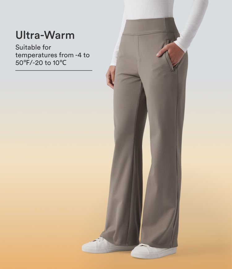 Mid Rise Fleece Work Flare Pants with Zip Pockets Mid Rise Fleece Work Flare Pants with Zip Pockets