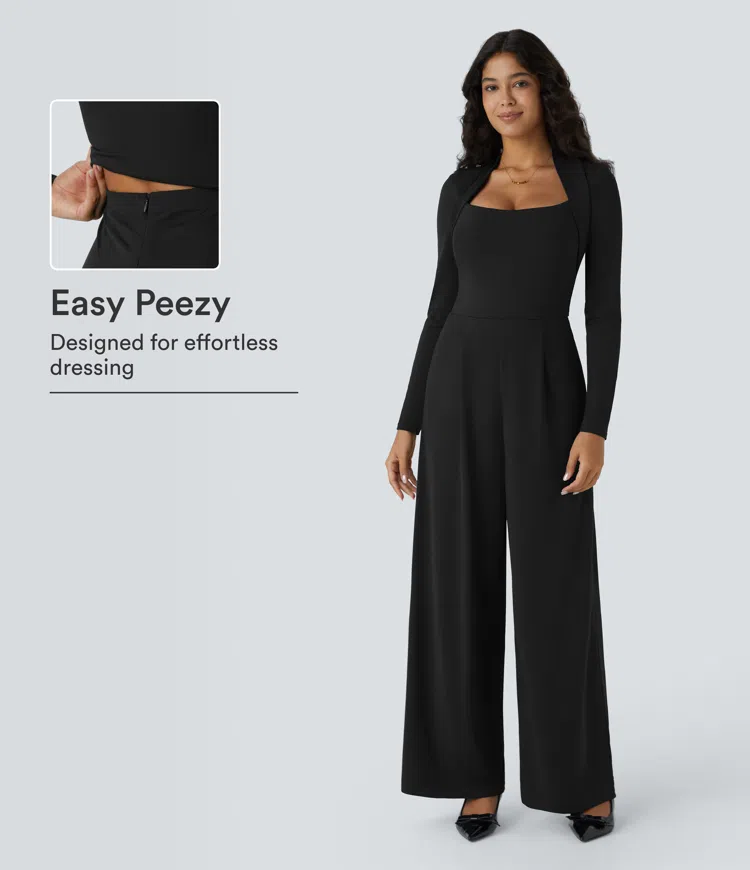 Long Sleeve Pocket Wide Leg Jumpsuit-Easy Peezy