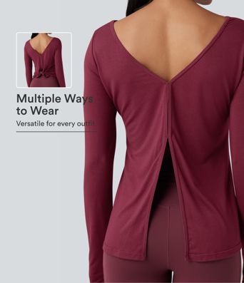 V-back Long Sleeve Thumb Holes Split Workout Sports Top
