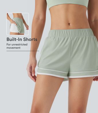 Low Rise Color Block Curved Hem 2-in-1 Cool Touch Quick Dry Running Shorts with Pocket Low Rise Color Block Curved Hem 2-in-1 Cool Touch Quick Dry Running Shorts with Pocket