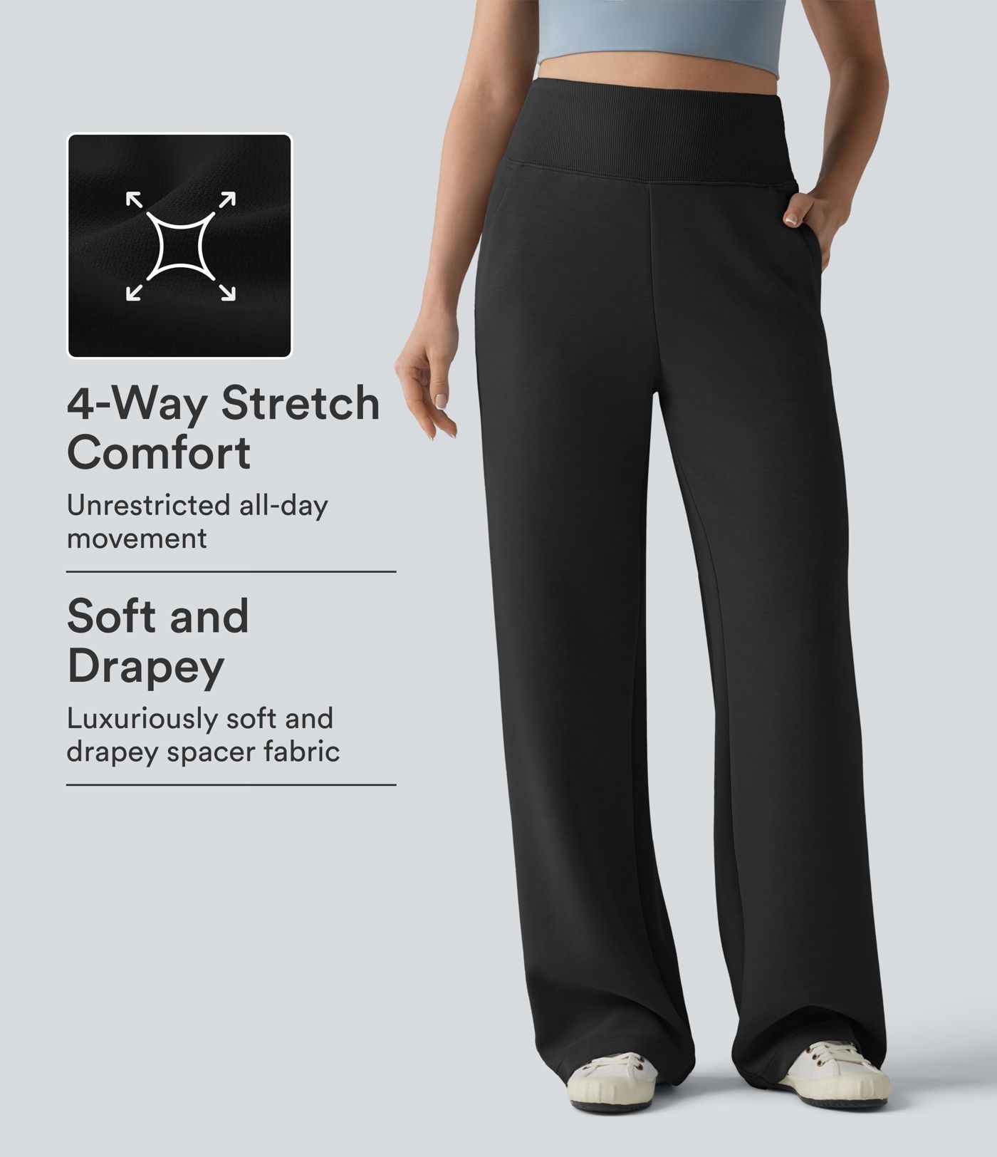 SpacerTek™ High Waisted Tummy Control Casual Wide Leg Sweatpants with Pockets SpacerTek™ High Waisted Tummy Control Casual Wide Leg Sweatpants with Pockets