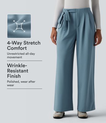 Halara Flex™ High Waisted Tie Side Straight Leg Crepe Work Pants with Pockets