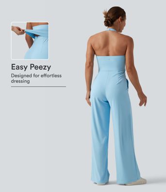 SoftlyZero™ mono halter aireado con tacto fresco, casual con bolsillos — Edición Súper Fácil