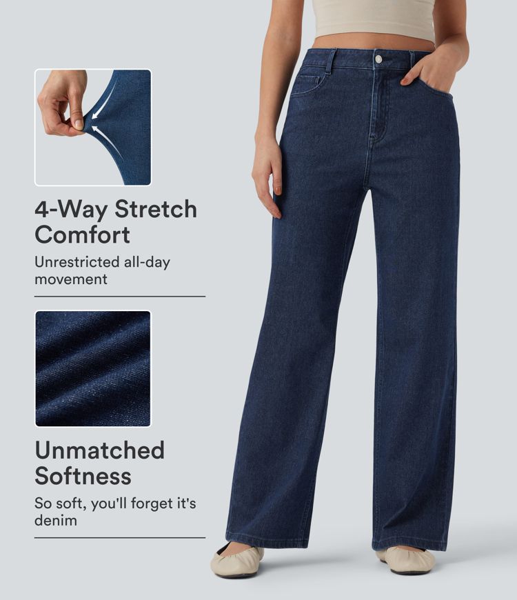Halara Flex™ High Waisted Straight Leg Sparkle Casual Jeans with Pockets Halara Flex™ High Waisted Straight Leg Sparkle Casual Jeans with Pockets