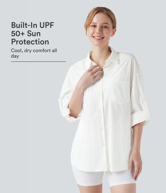 Roll-Up Long Sleeve Hiking Shirt with Pocket-UPF50+