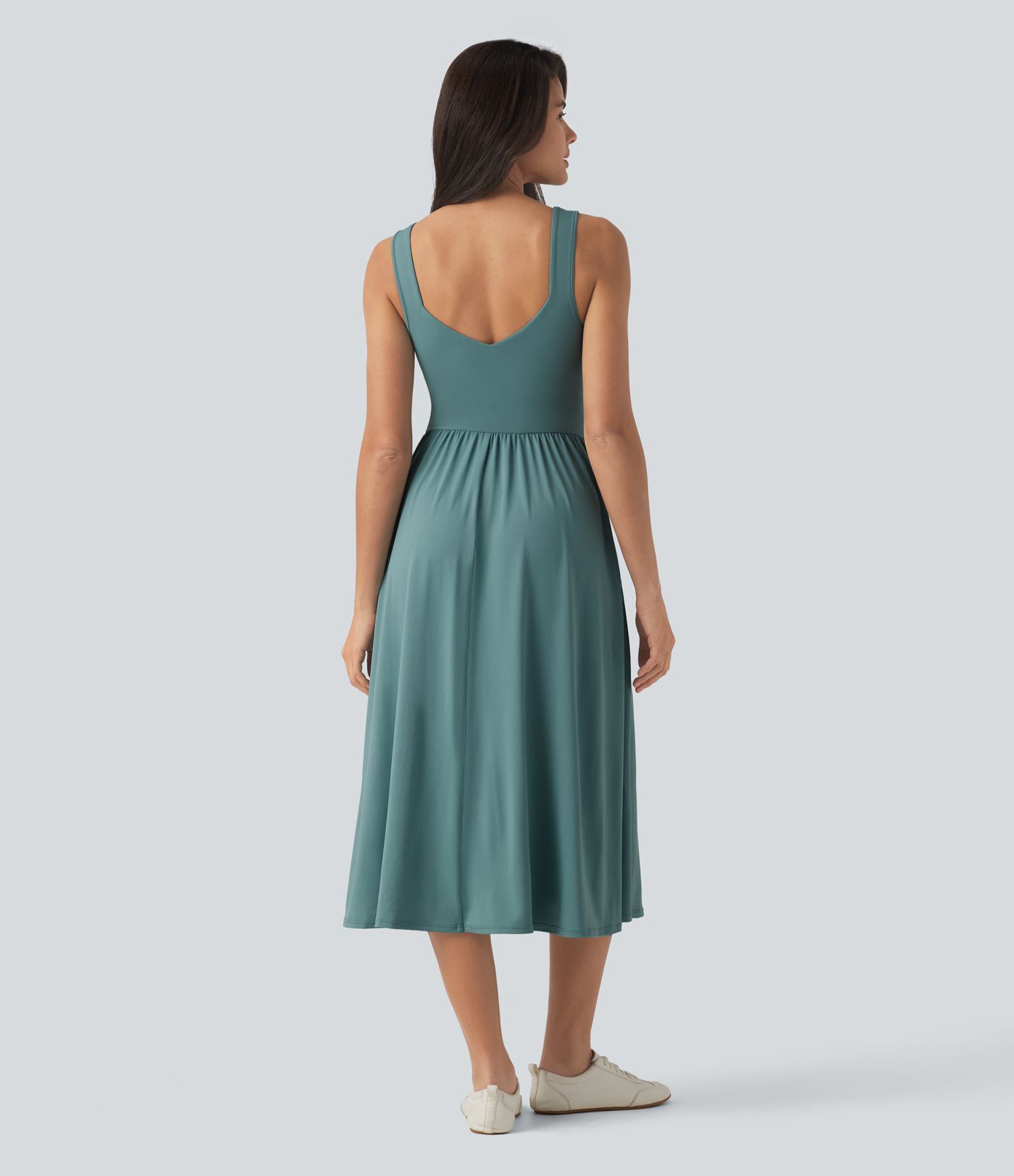 Sleeveless Crossover Flowy Midi Casual Dress with Pockets DD-F