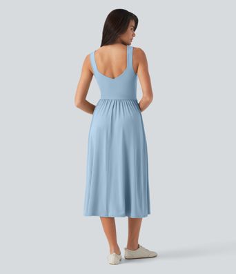 Sleeveless Crossover Flowy Midi Casual Dress with Pockets DD-F Sleeveless Crossover Flowy Midi Casual Dress with Pockets DD-F