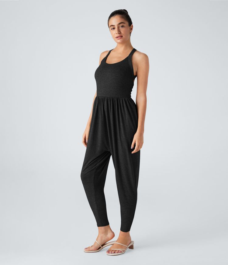 U Neck Pocket Harem Casual Jumpsuit-Easy Peezy Edition