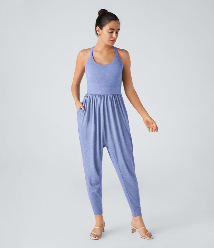 U Neck Pocket Harem Casual Jumpsuit-Easy Peezy Edition