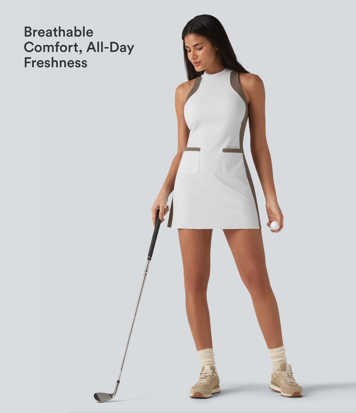 Halara UltraSculpt™ Mock Neck Sleeveless Color Block Mini Golf Dress with Pockets Halara UltraSculpt™ Mock Neck Sleeveless Color Block Mini Golf Dress with Pockets