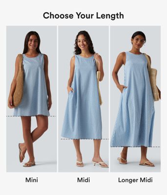 Lässiges, ärmelloses Midikleid mit Rundhalsausschnitt, Seitentaschen und Karomuster - kürzere Version