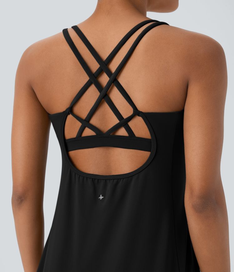 SoftlyZero™ Plush Cut Out Pocket 2-Piece Mini Yoga Active Dress