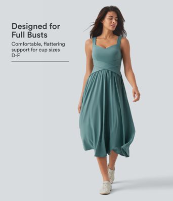 Sleeveless Crossover Flowy Midi Casual Dress with Pockets DD-F