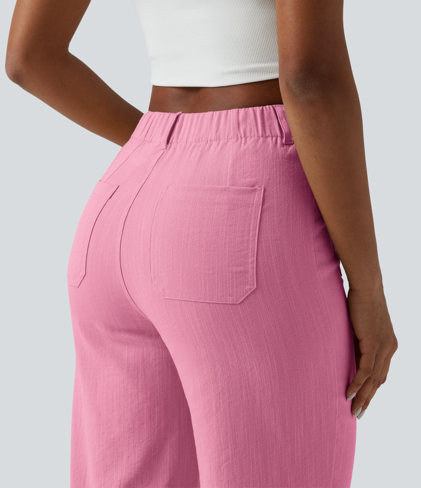 High Waisted Straight Leg Casual Linen-Feel Pants with Pockets High Waisted Straight Leg Casual Linen-Feel Pants with Pockets