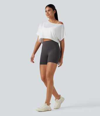 Verkürztes, 2-teiliges Yoga-Sport-Top mit kurzen Ärmeln, integriertem BH und One-Shoulder-Design - schnelltrocknend