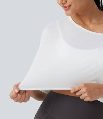 Verkürztes, 2-teiliges Yoga-Sport-Top mit kurzen Ärmeln, integriertem BH und One-Shoulder-Design - schnelltrocknend