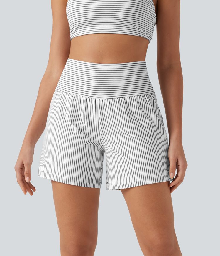 Super High Waisted 2-in-1 Stripe Yoga Shorts 5'' with Pockets