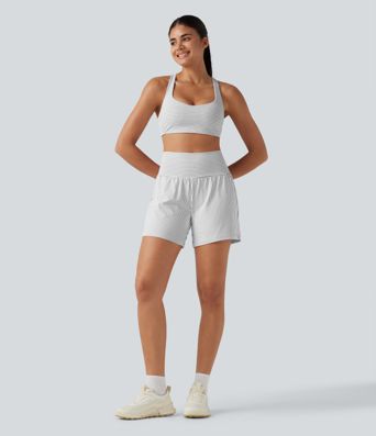 Super High Waisted 2-in-1 Stripe Yoga Shorts 5'' with Pockets