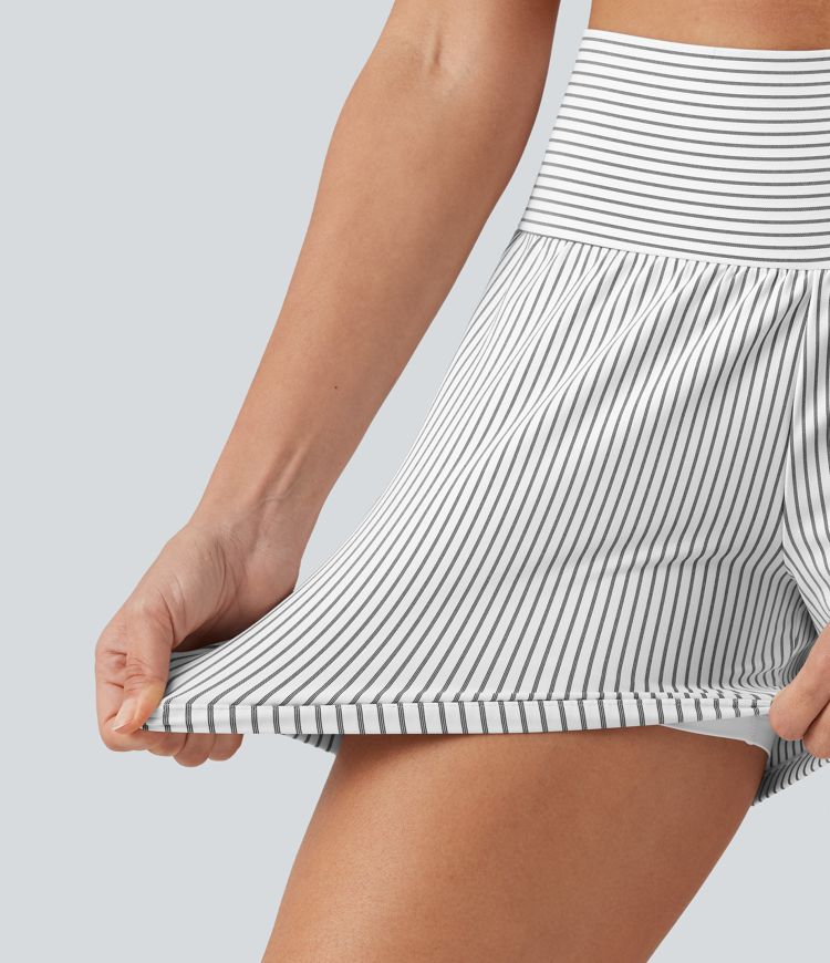 Super High Waisted 2-in-1 Stripe Yoga Shorts 5'' with Pockets