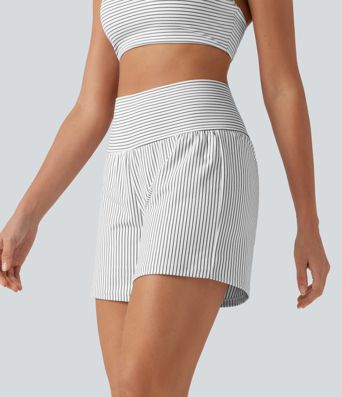 Super High Waisted 2-in-1 Stripe Yoga Shorts 5'' with Pockets