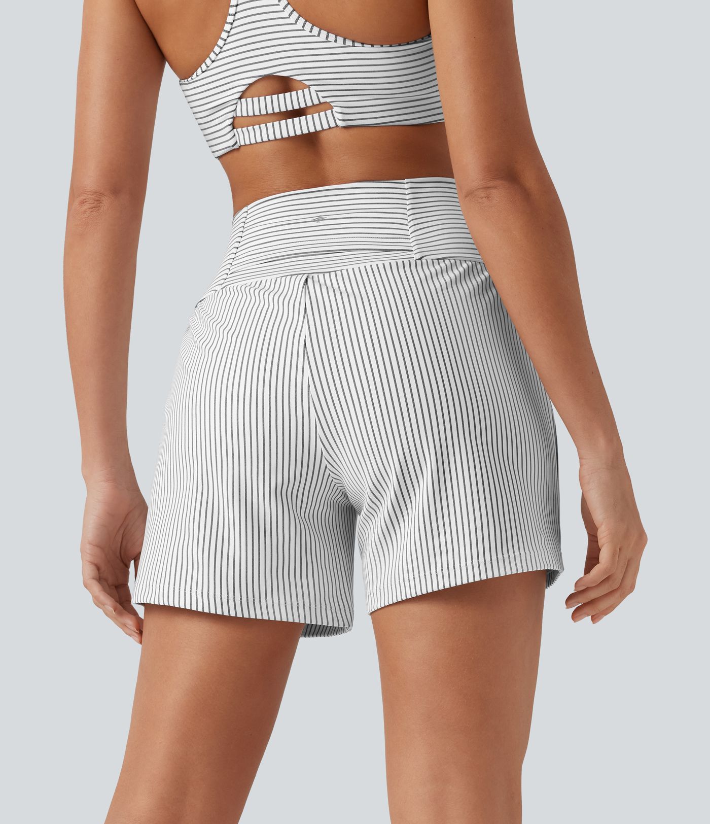 Super High Waisted 2-in-1 Stripe Yoga Shorts 5'' with Pockets