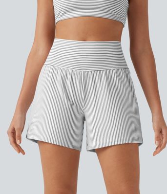 Super High Waisted 2-in-1 Stripe Yoga Shorts 5'' with Pockets