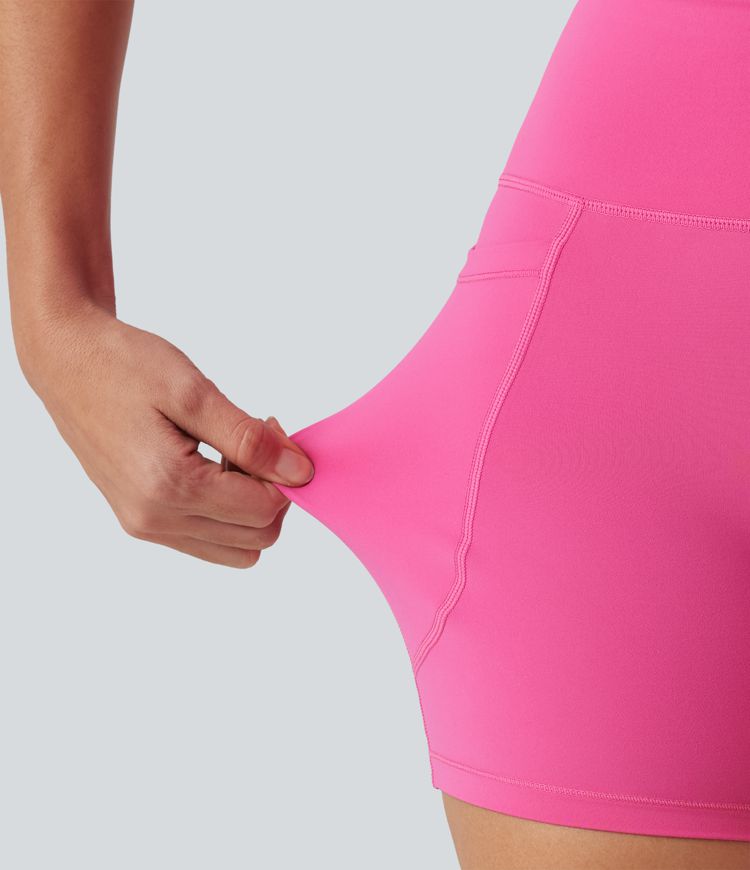 SoftlyZero™ Plush High-waisted Twisted-Back Yoga Biker Shorts 5'' with Pockets SoftlyZero™ Plush High-waisted Twisted-Back Yoga Biker Shorts 5'' with Pockets