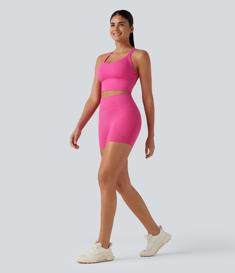 SoftlyZero™ Plush High-waisted Twisted-Back Yoga Biker Shorts 5'' with Pockets SoftlyZero™ Plush High-waisted Twisted-Back Yoga Biker Shorts 5'' with Pockets